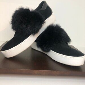 Michael Kors Maven Suede Slip-on sneakers Black with Rabbit Fur Trim Sz. 9